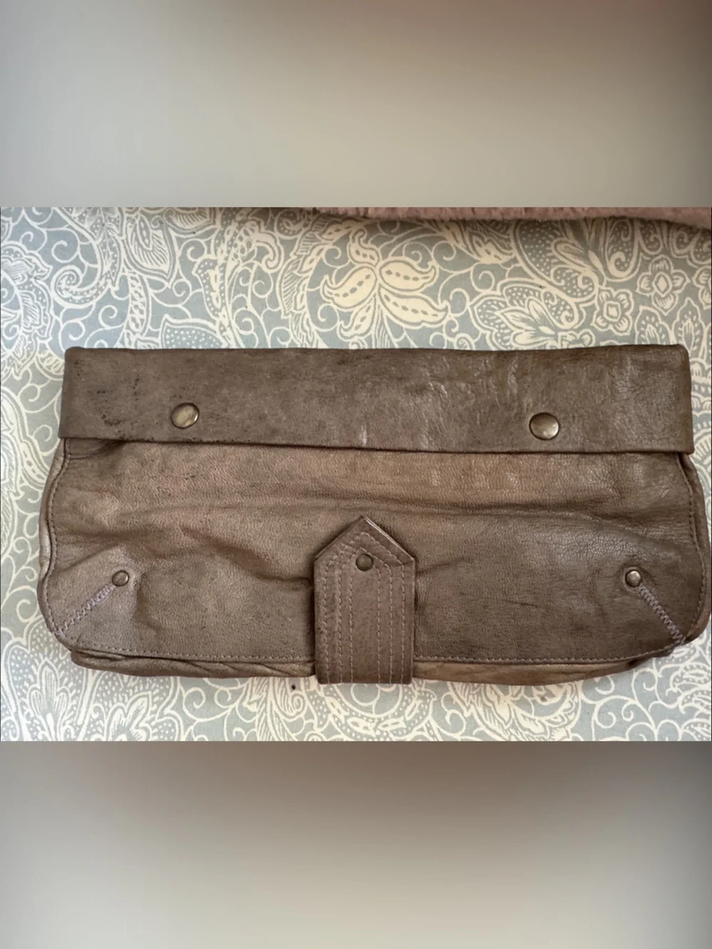 Mike & Chris Leather Clutch Bag in Olive Green